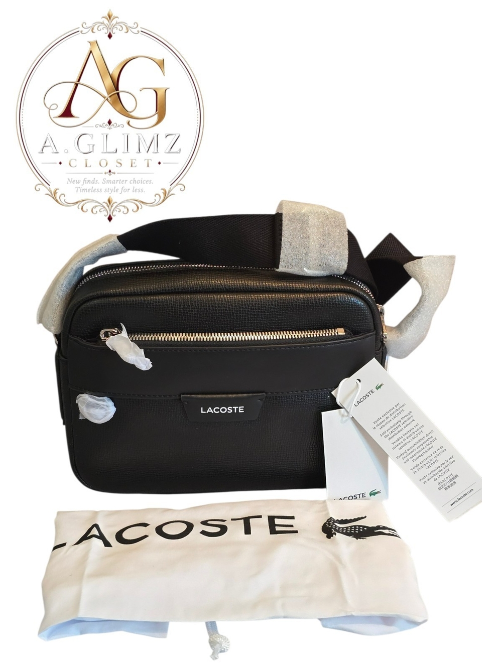 New Lacoste Black Ossian Leather Crossbody Bag for Men